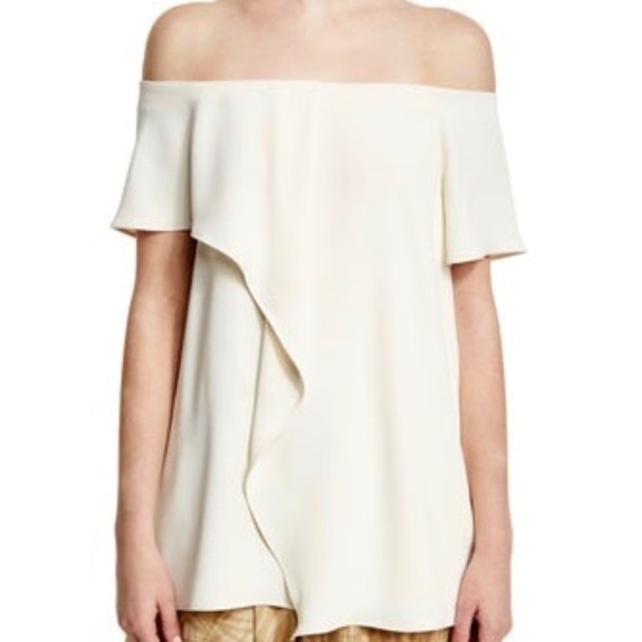 Halston Heritage off-the-shoulder asymmetrical drape front designer blouse - Picture 1 of 8